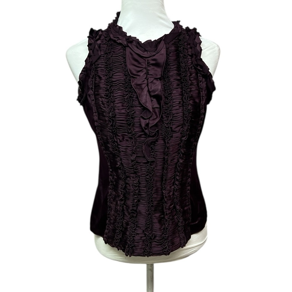 Elie Tahari Silk Ruffled Sleeveless Top Purple